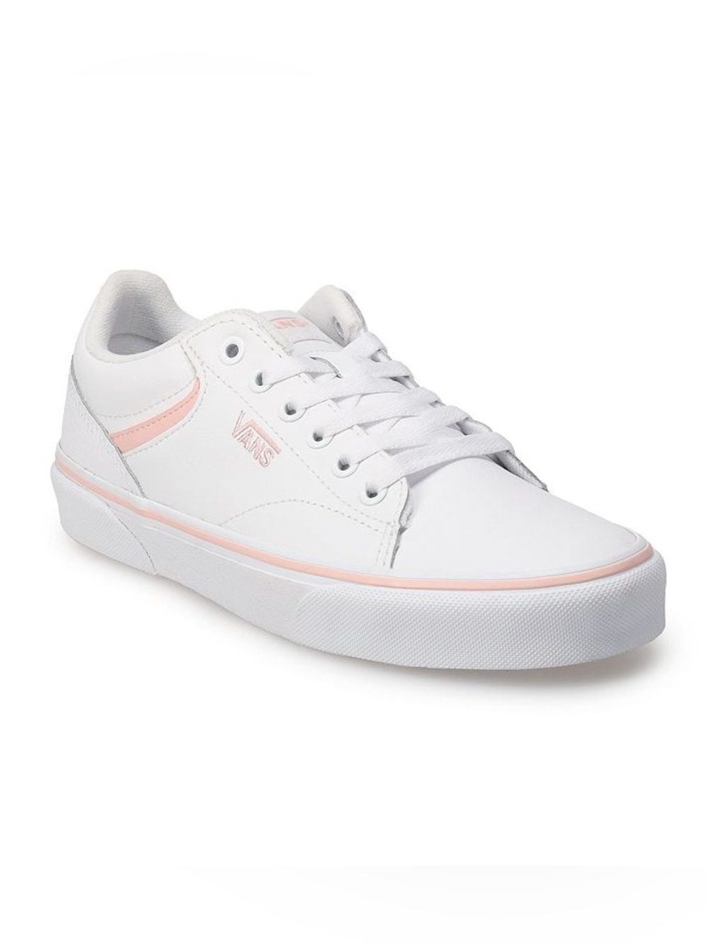 Vans Women’s Seldan Sneaker White Leather Pink Trim 8